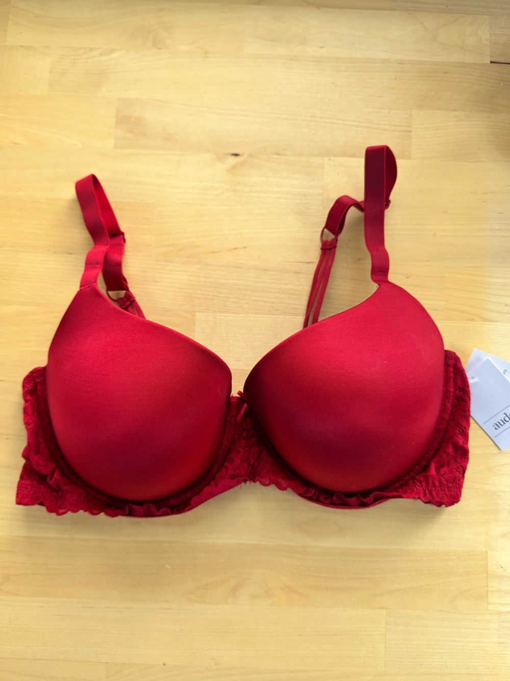Auden Red Lace-Trim Push-Up Bra